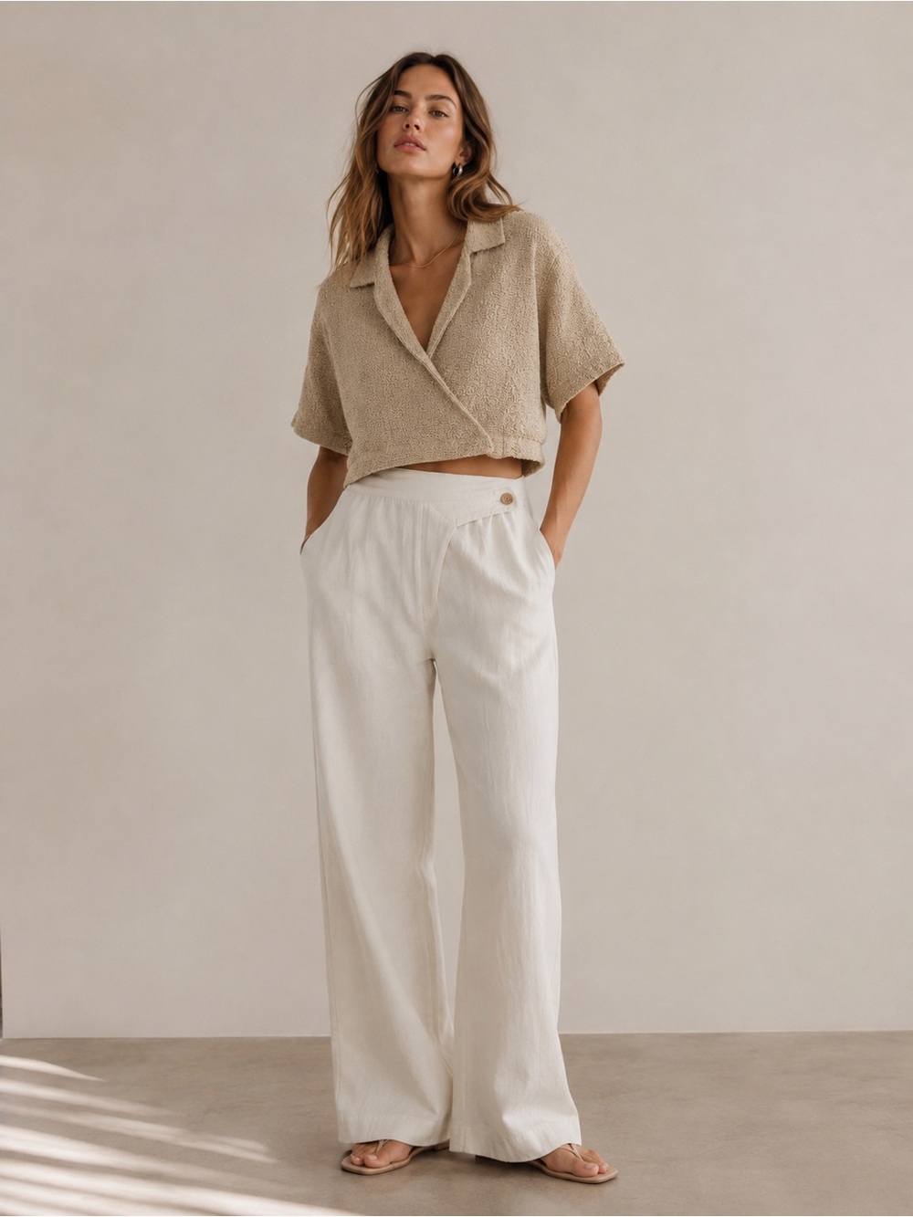NWT LE17SEPTEMBRE Beige Linen Cotton Cropped Wrap Jacket